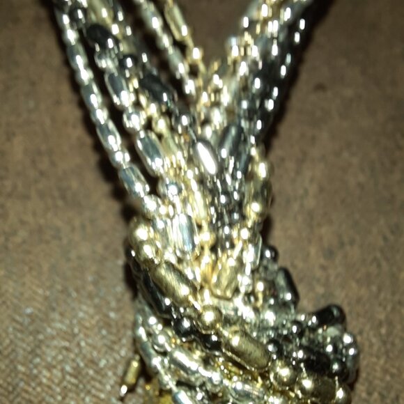 Tri color knotted multistrand necklace EUC women's costume silver black gold - Picture 7 of 13